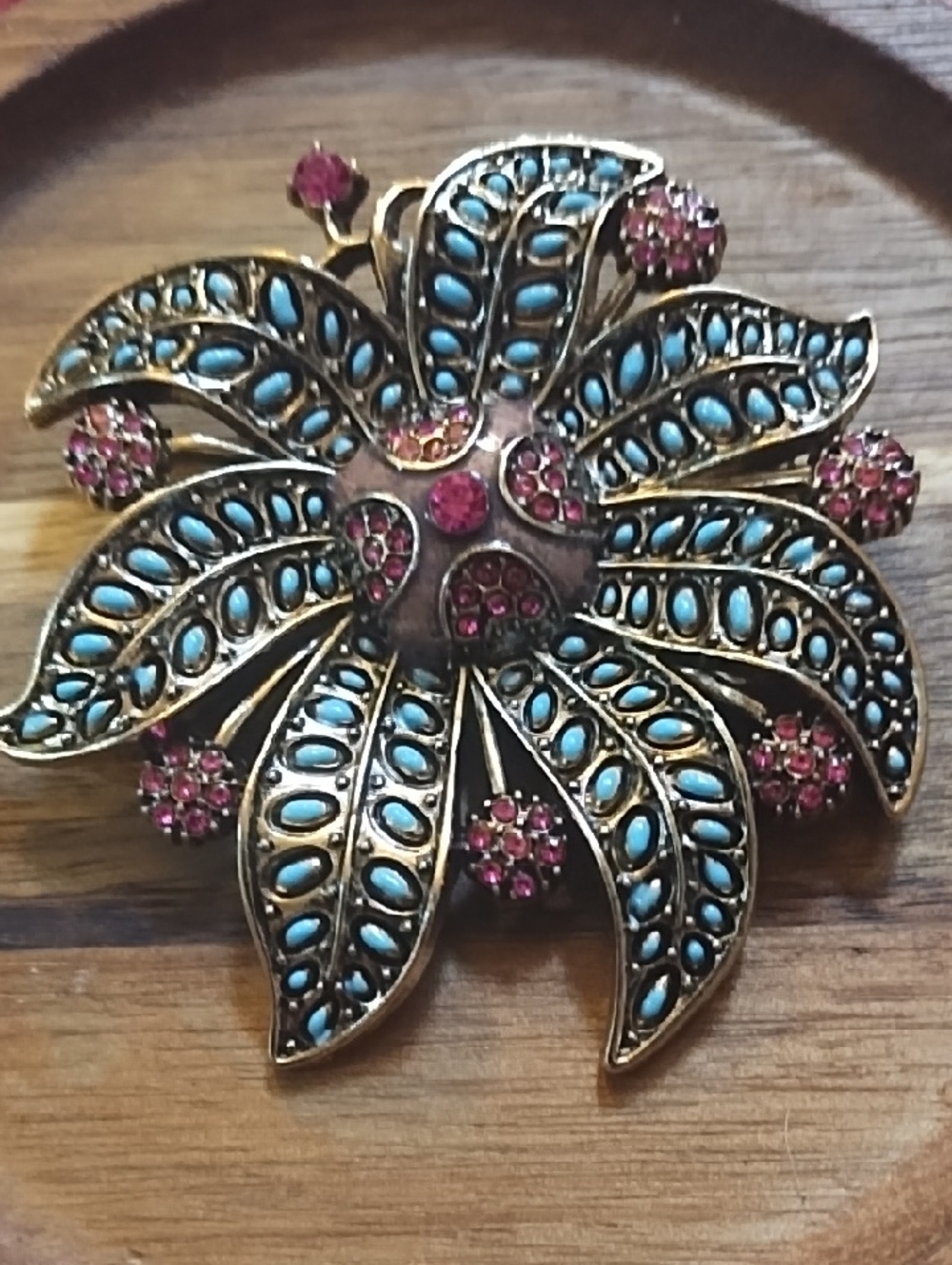 Turquoise & Pink Floral Statement Brooch - Women Jewelry